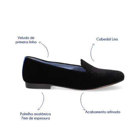 Loafer Veludo Liso Preto