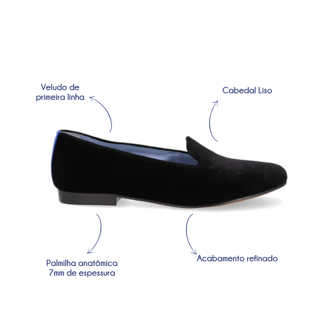 Loafer Veludo Liso Preto