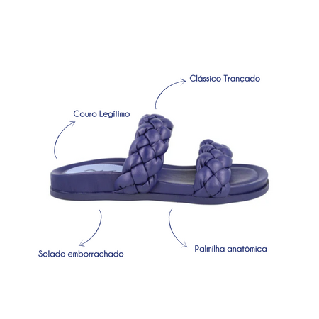 Slider Trançada Couro Navy