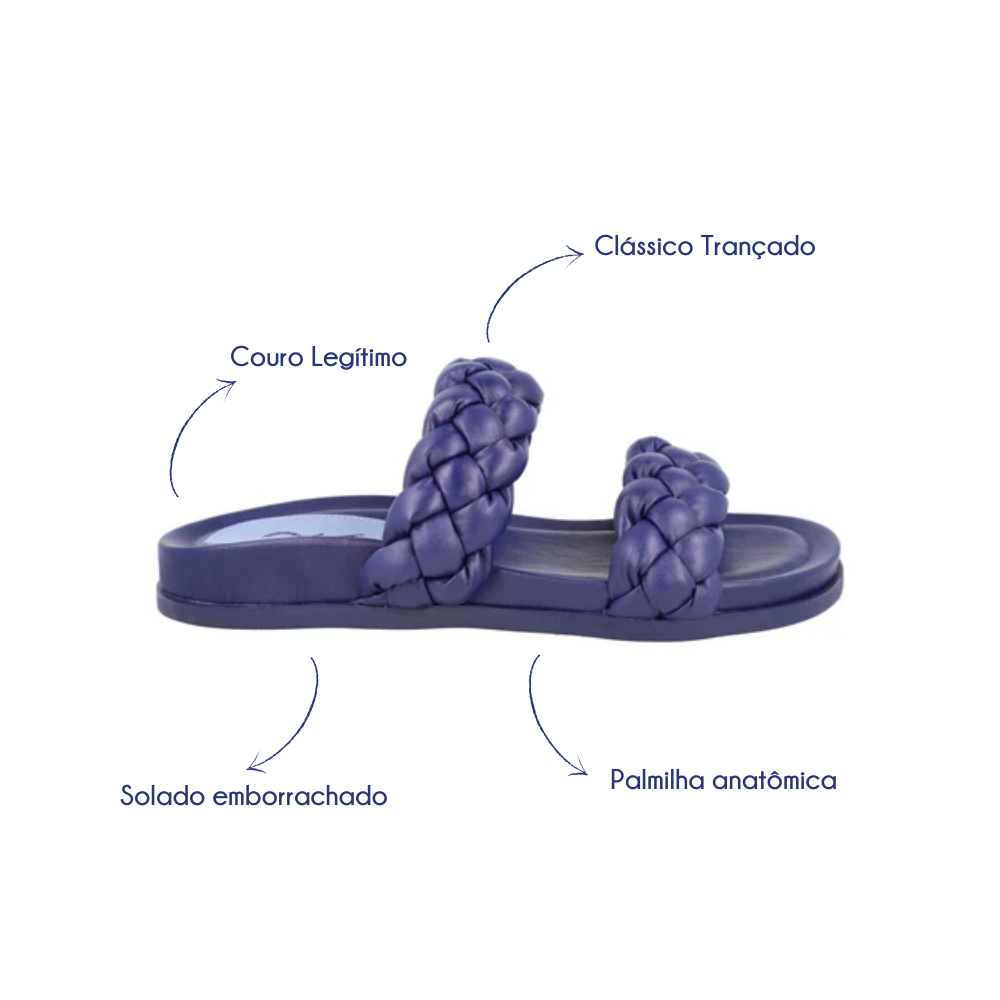 Slider Trançada Couro Navy