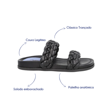Slider Trançada Couro Preto