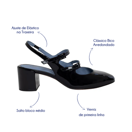Slingback Doll Verniz Preto