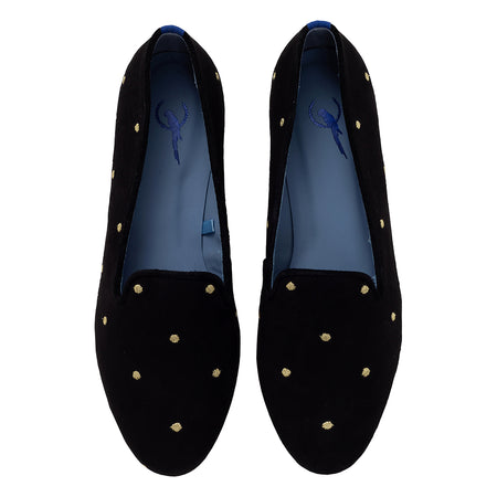 Mocassim Loafer Petit Pois Gold Camurça Preto