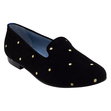 Mocassim Loafer Petit Pois Gold Camurça Preto