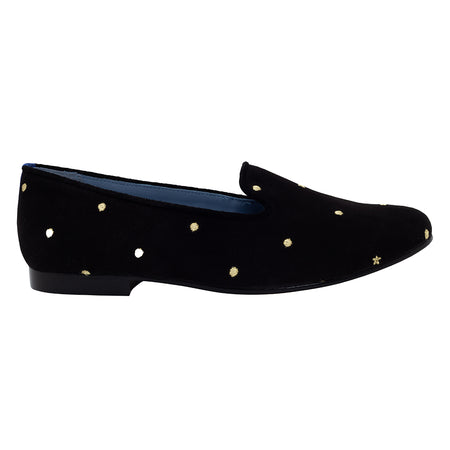 Mocassim Loafer Petit Pois Gold Camurça Preto