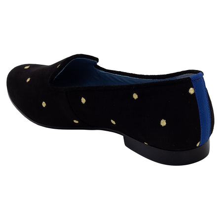 Mocassim Loafer Petit Pois Gold Camurça Preto