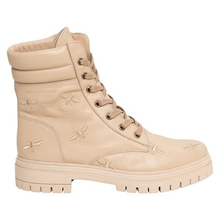 Bota Biker Bees Couro Bege