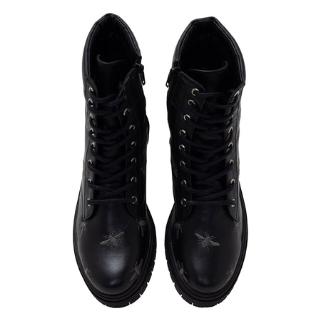 Bota Biker Bees Couro Preto