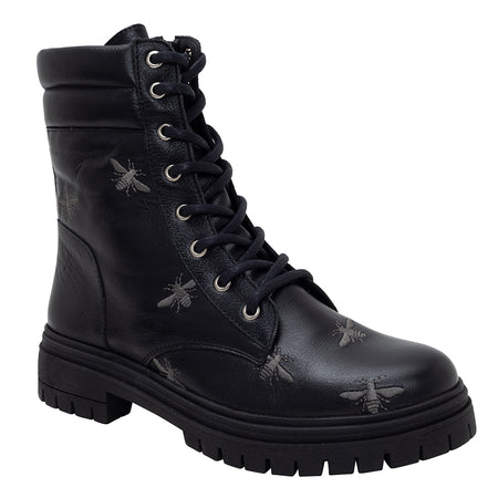 Bota Biker Bees Couro Preto