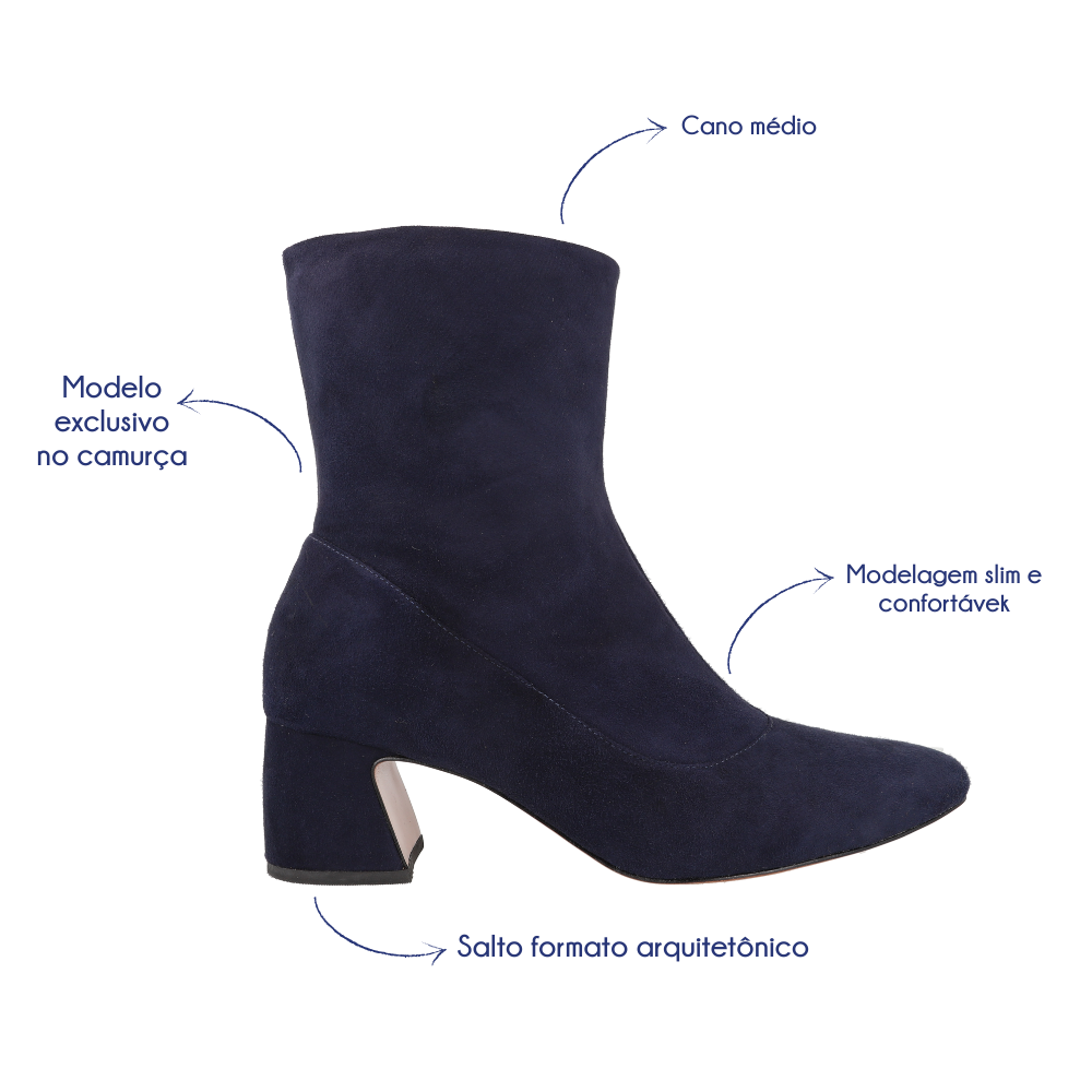 Bota Slim Camurça Azul Marinho