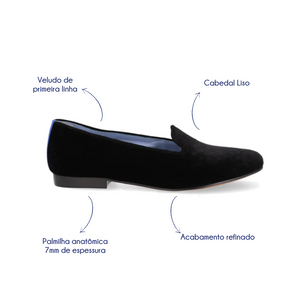 Loafer Veludo Liso Preto