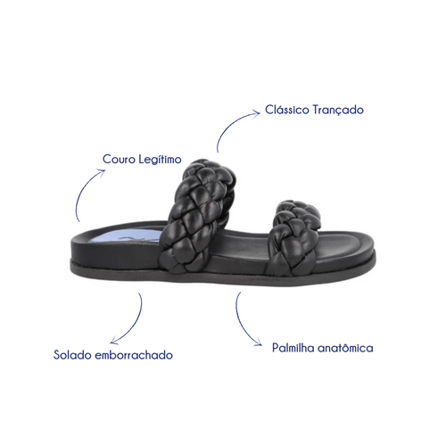 Slider Trançada Couro Preto