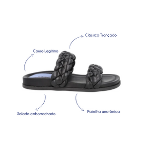 Slider Trançada Couro Preto