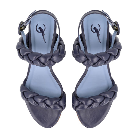 Sandália Braids Couro Azul Marinho