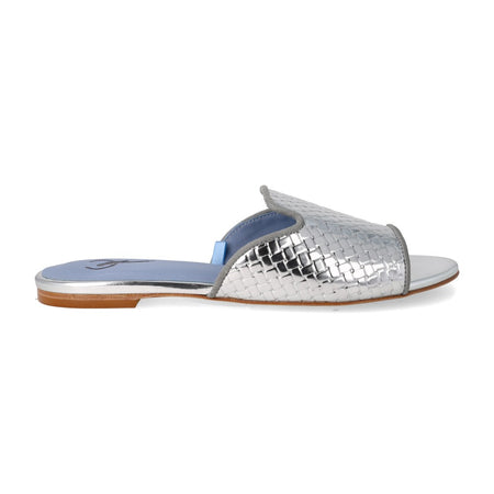 Rasteira Shower Flat Couro Tresse Prata