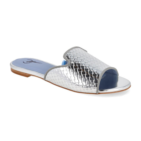 Rasteira Shower Flat Couro Tresse Prata