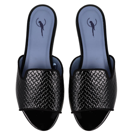 Rasteira Shower Flat Couro Tresse Preto