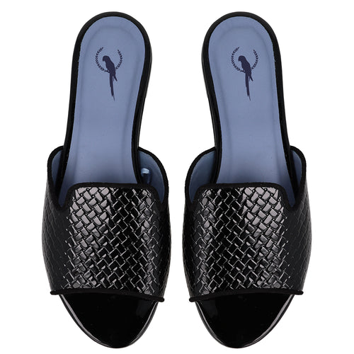 Rasteira Shower Flat Couro Tresse Preto