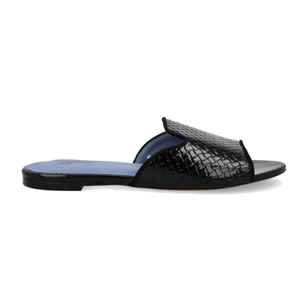 Rasteira Shower Flat Couro Tresse Preto