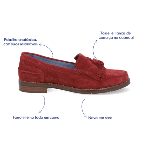 Penny Loafer Boho Tassel Camurça Bordô