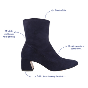 Bota Slim Camurça Azul Marinho