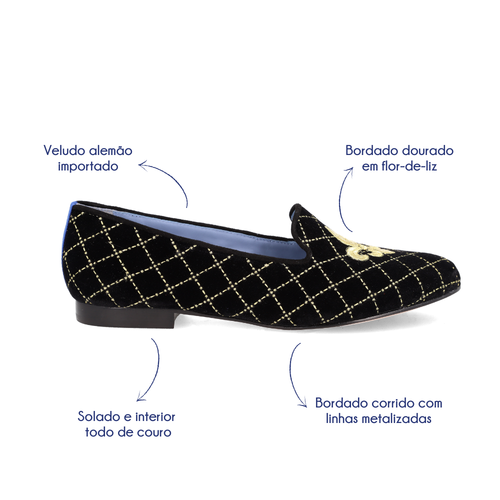 Loafer Imperial Veludo Preto