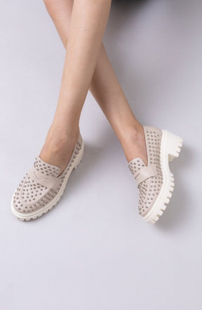 High Loafer Couro Studs Off White